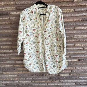 Eddie Bauer Leaf Print Cottagecore Rustic Casual 100% Cotton Shirt